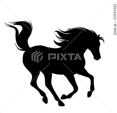 シルエット 馬 １匹 白黒のイラスト素材