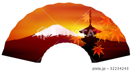 五重塔 紅葉 富士山 夕焼けのイラスト素材