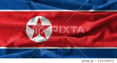 North Korea Flag Painting On Wave Cotton Fabricsのイラスト素材