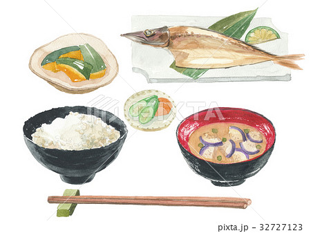 焼き魚定食のイラスト素材