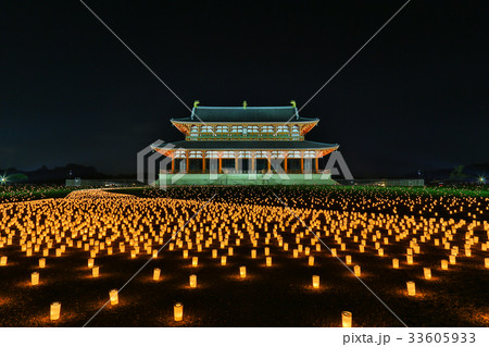 平城京天平祭 平城宮跡 平城京 ライトアップの写真素材