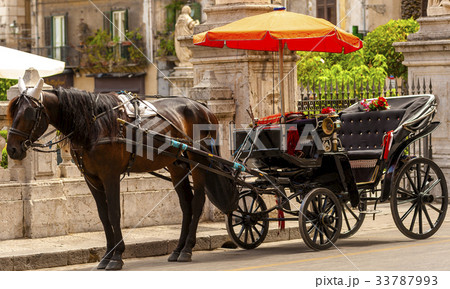 馬車 パレルモ イタリア 中世の写真素材