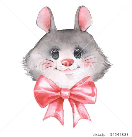 Cute watercolor mouse with bow