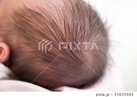 新生児 つむじ 髪の毛 ヘアの写真素材