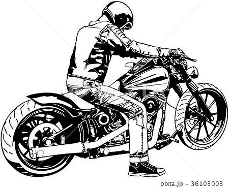 モーターバイク 単車 白黒 黒白のイラスト素材