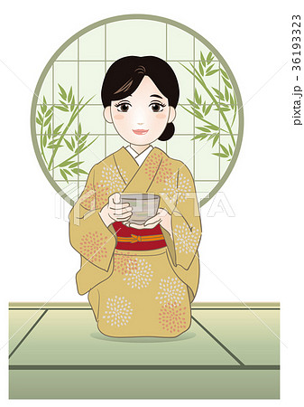 正座 着物 茶道 女性のイラスト素材