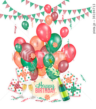 ハッピーバースデー メッセージカード シャンパン シャンペンのイラスト素材