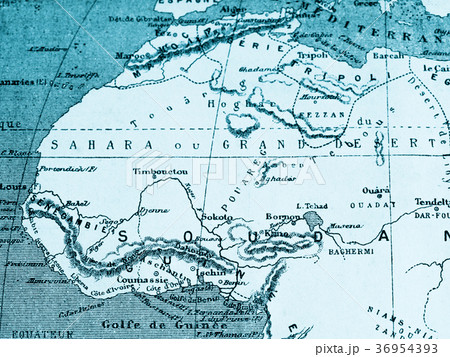 アフリカ 地図 サハラ砂漠 古地図の写真素材