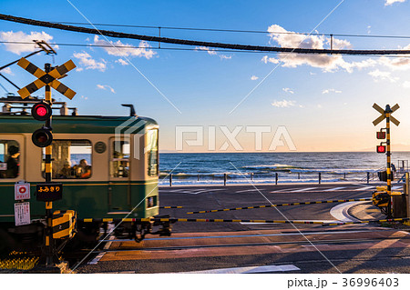 夕方 夕日 江ノ電 江ノ島電鉄の写真素材 - PIXTA