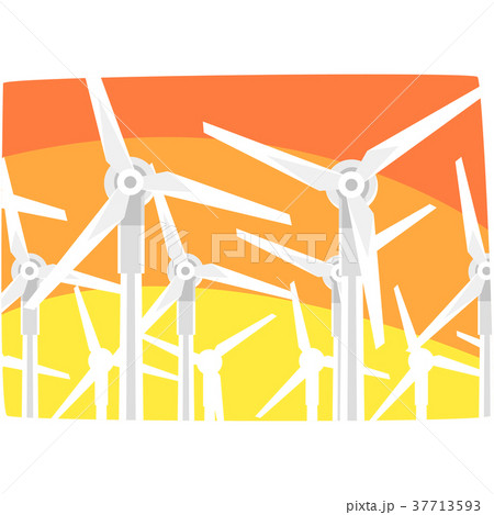 風車 風力発電 夕焼け 夕暮れのイラスト素材 - PIXTA