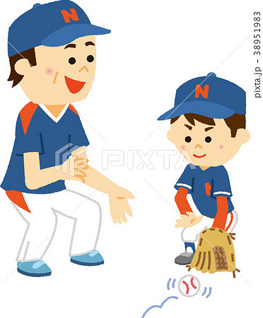 男性 子供 コーチ 野球のイラスト素材