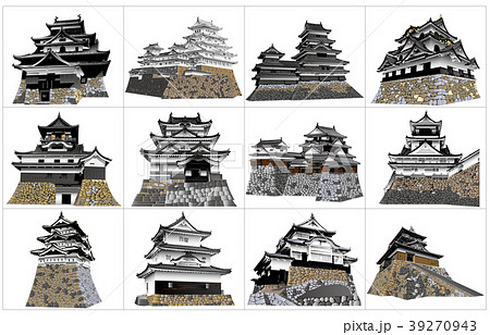 城 お城 イラスト 日本 和風 建築の写真素材