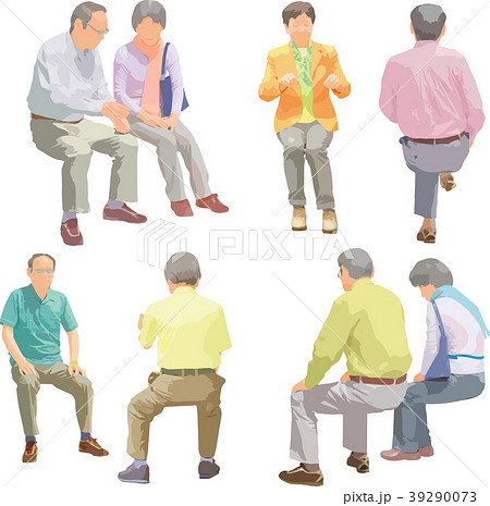 後ろ姿 男性 座る 人物のイラスト素材