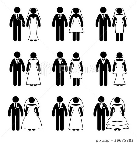 人物 結婚 シルエット ウェディングのイラスト素材