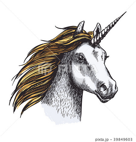 ユニコーン 馬 ツノ 角のイラスト素材