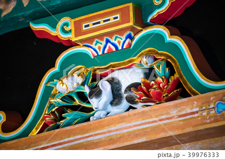 日光東照宮 猫 彫刻 東照宮の写真素材