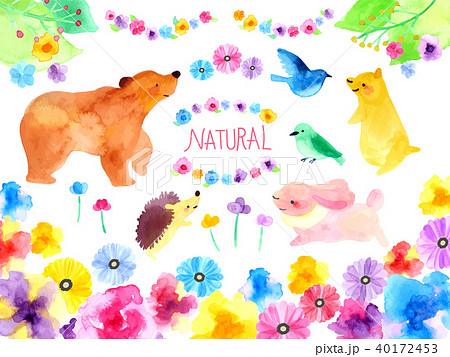 動物 花 自然 水彩のイラスト素材