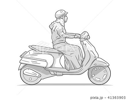 原付バイク モーターサイクル 女 女性のイラスト素材
