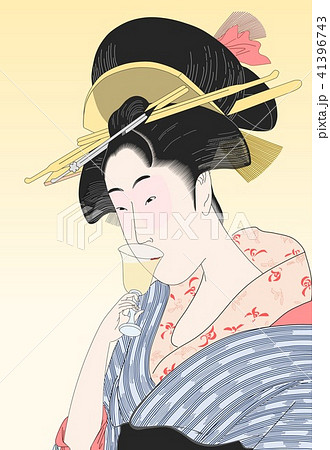 ギヤマン 浮世絵 美人画 ワイングラスのイラスト素材