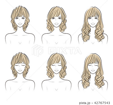 女性 人物 パーマ ミディアムヘアのイラスト素材