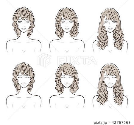 ヘアスタイル 女性 髪型 ミディアムヘアのイラスト素材