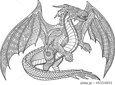 龍 竜 ドラゴン 白黒のイラスト素材