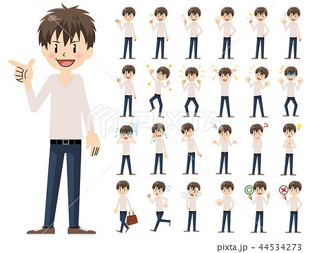 照れる 男性 イラスト 人物 表情 ポーズの写真素材