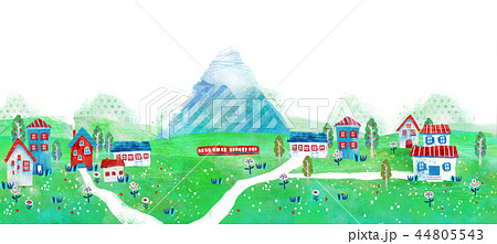 風景 町並み 田舎 山のイラスト素材