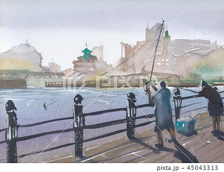 風景 水彩画 海 港のイラスト素材 - PIXTA