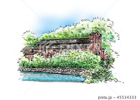 風景 風景スケッチ 絵葉書 長崎県のイラスト素材