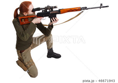 スナイパー 女性の写真素材