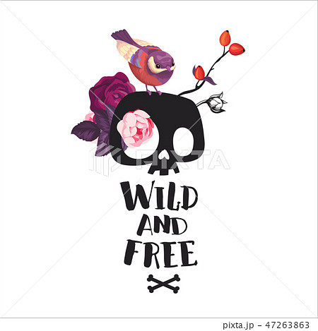 ドクロ 骸骨 ベクター バラのイラスト素材