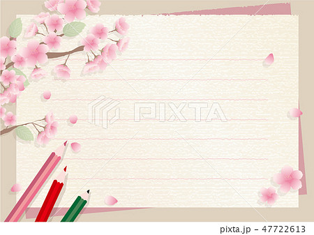 手紙 便箋 桜 鉛筆のイラスト素材