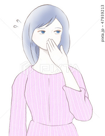 女性 悩み 口元に手 萌え袖のイラスト素材