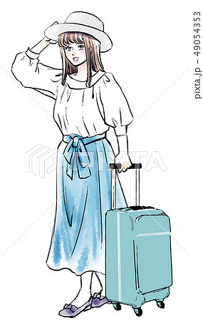 女の子 可愛い 旅 スーツケースのイラスト素材