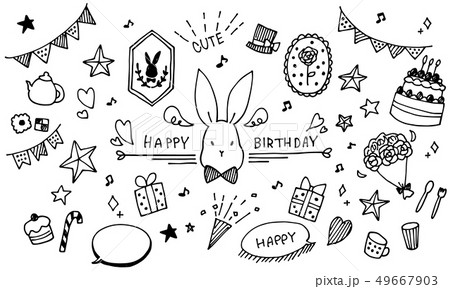 ケーキ バースデーケーキ 誕生日ケーキ 白黒のイラスト素材