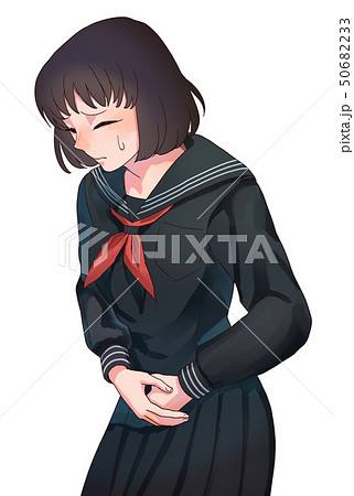 女の子 腹痛 生理痛 女子高生のイラスト素材