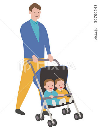 ベビーカー 子連れ 散歩 赤ちゃんのイラスト素材