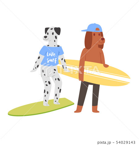 犬 イヌ キャラクター サーフボードのイラスト素材