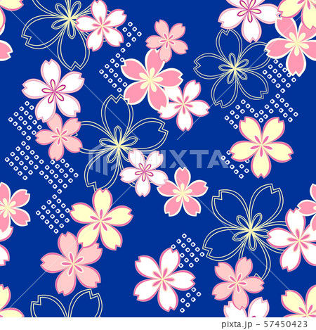 花柄 和柄 桜 紺色のイラスト素材