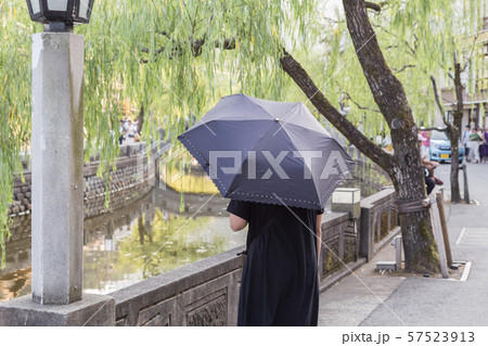 人物 女性 後ろ姿 傘 女子 女の子 後姿の写真素材