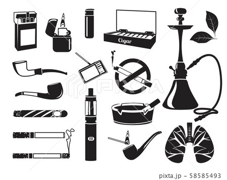 喫煙 タバコ 白黒 煙のイラスト素材