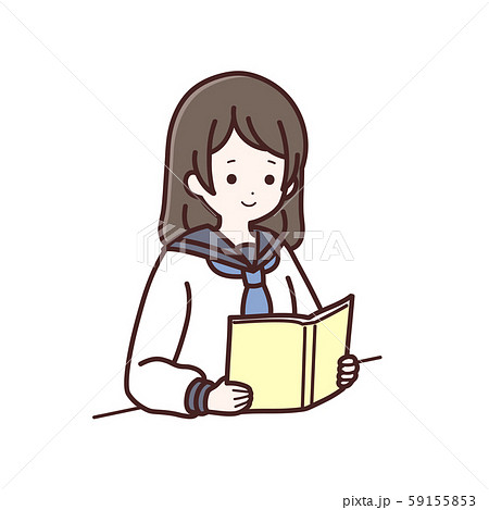 女の子 高校生 本 読むのイラスト素材