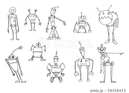 ロボット 面白い 絵 レトロのイラスト素材