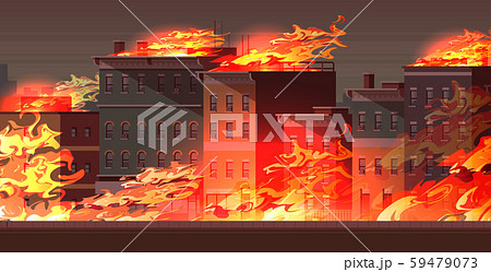夜景 燃える 町 街のイラスト素材