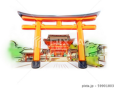 伏見稲荷神社 鳥居 イラストのイラスト素材