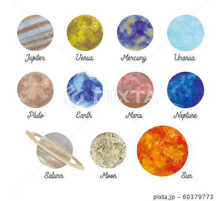 惑星 手描き 太陽系 天体のイラスト素材