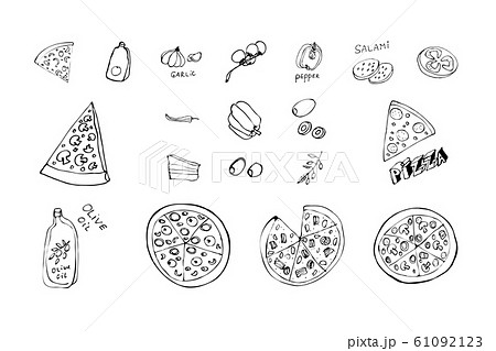 ピザ ピッツァ 描画 モノクロのイラスト素材