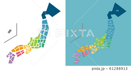 日本地図 地図 北海道地方 デフォルメのイラスト素材