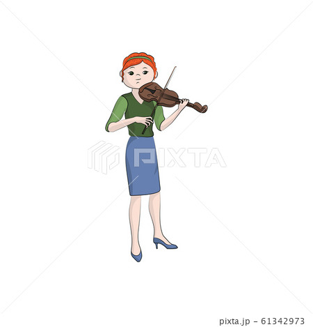 ヴァイオリン 演奏 子ども 女の子のイラスト素材